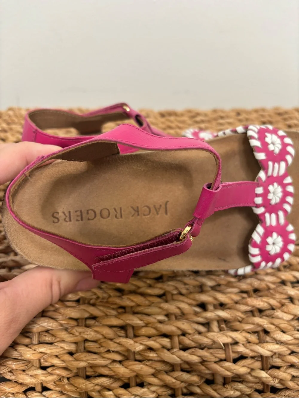 Jack Rogers Girls Sz 11 Lauren Playground Sandal Pink/White